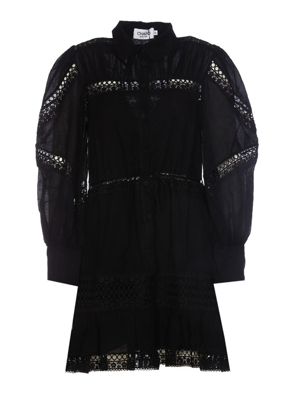 CHARO RUIZ Ibiza "Daniela" Black Lace Long-Sleeve Mini Dress size XS